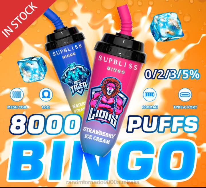 X46X256 - RandM vape flavours RandM Supbliss Bingo 8000 Vape Pod Device 1Pc Strawberry Ice Cream