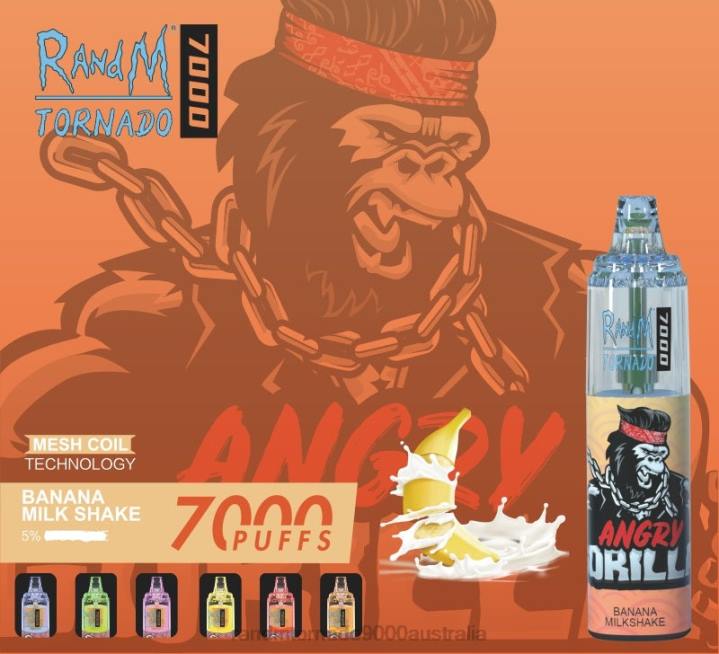 X46X172 - RandM tornado 9000 Australia RandM Tornado 7000 Airflow Control Vape Device 1Pc Banana Ice